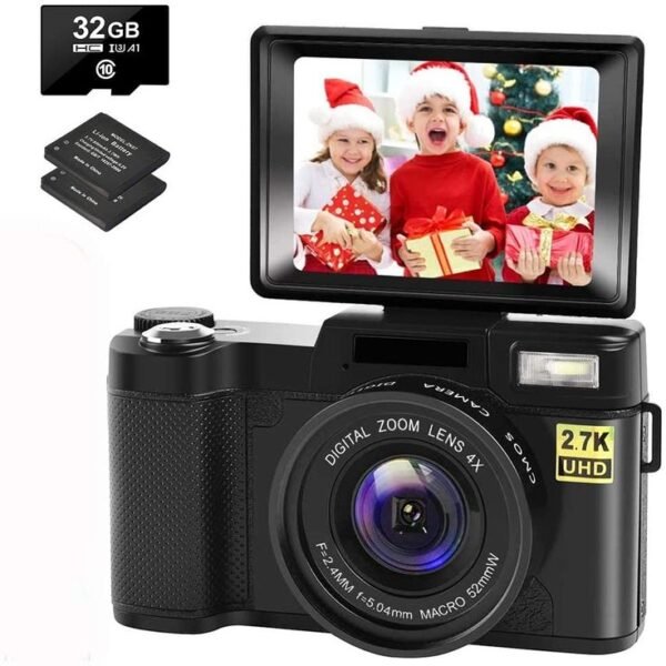 Digital Camera Vlogging Camera with YouTube 30MP Full HD 2.7K Vlog Camera with Flip Screen 180° Rotation